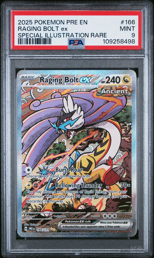 PSA MINT 9 - 2025 POKEMON PRE EN-PRISMATIC EVOLUTIONS 166 RAGING BOLT EX SPECIAL ILLUSTRATION RARE