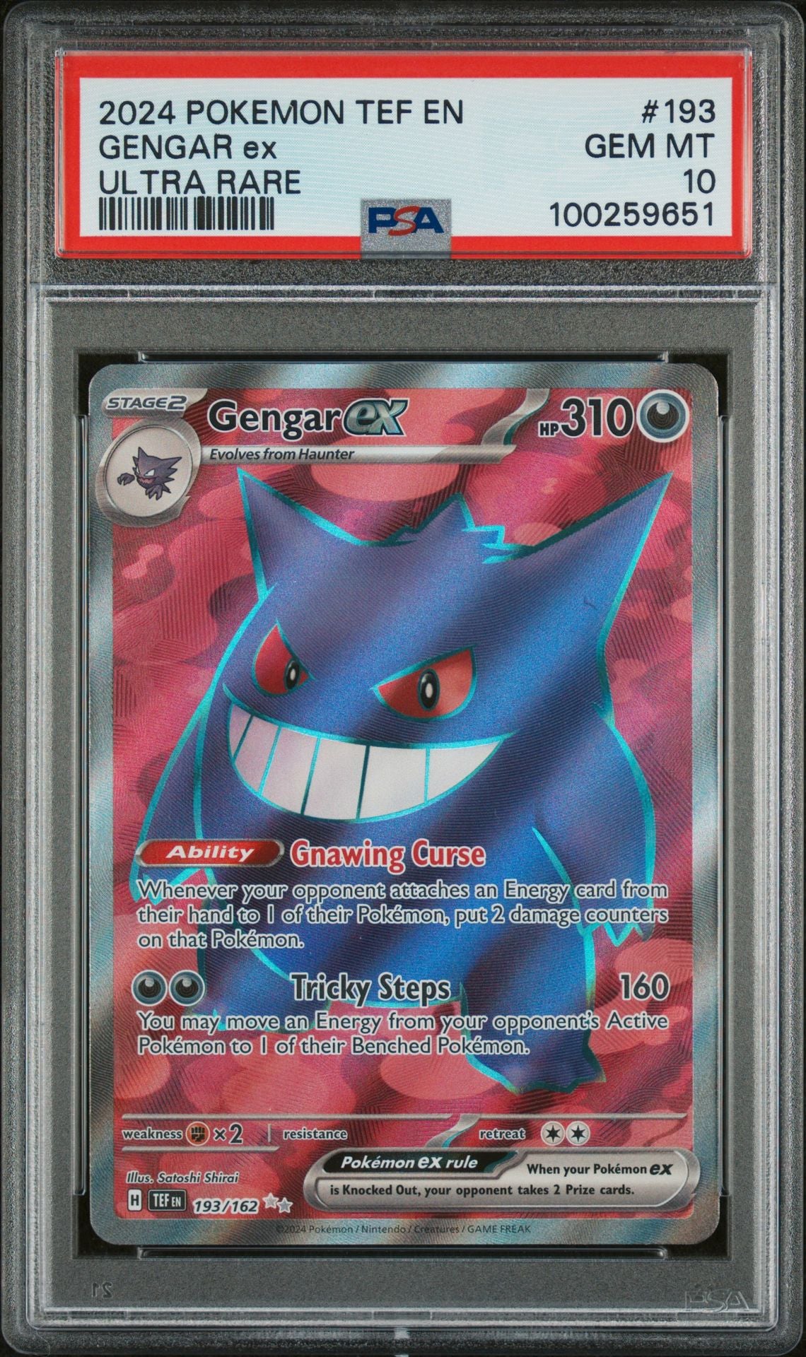 PSA GEM MINT 10 - 2024 POKEMON TEF EN-TEMPORAL FORCES ULTRA RARE GENGAR ex #193