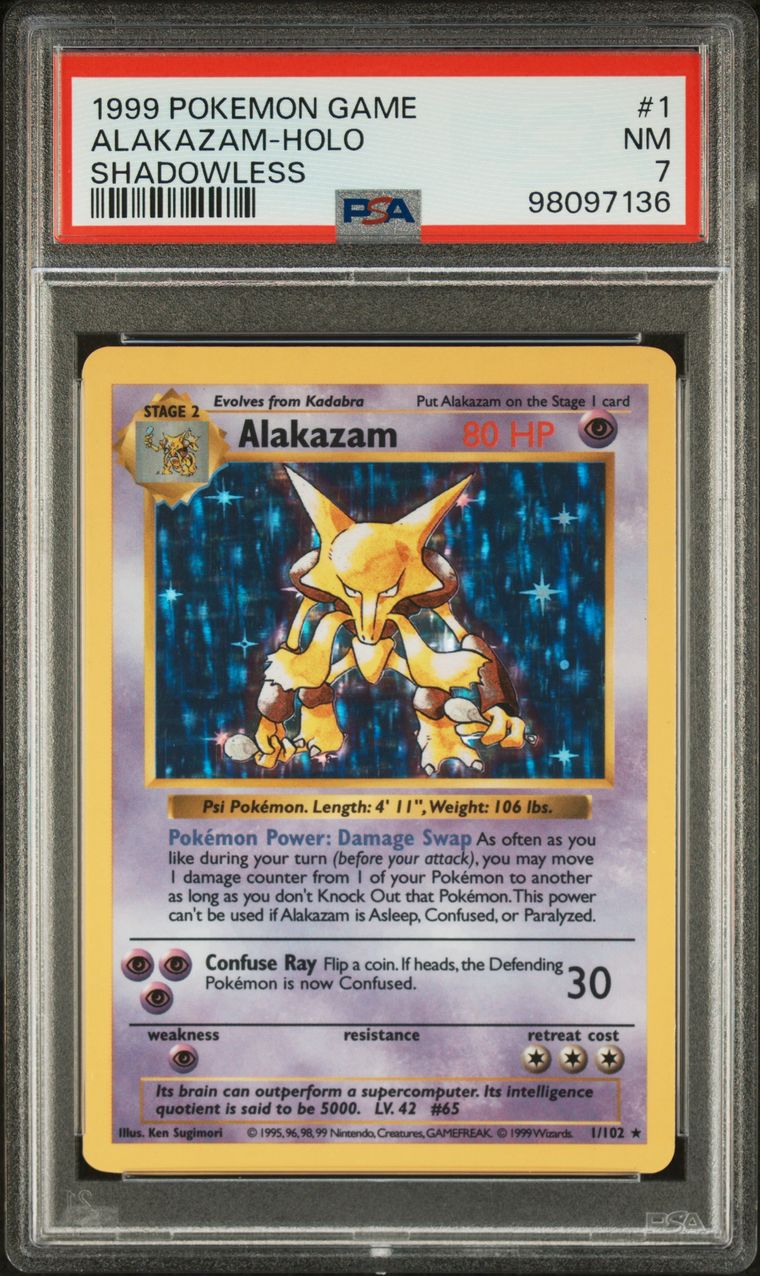 PSA NM 7 - 1999 POKEMON GAME SHADOWLESSALAKAZAM-HOLO #1