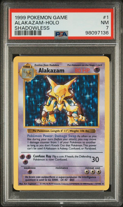 PSA NM 7 - 1999 POKEMON GAME SHADOWLESSALAKAZAM-HOLO #1