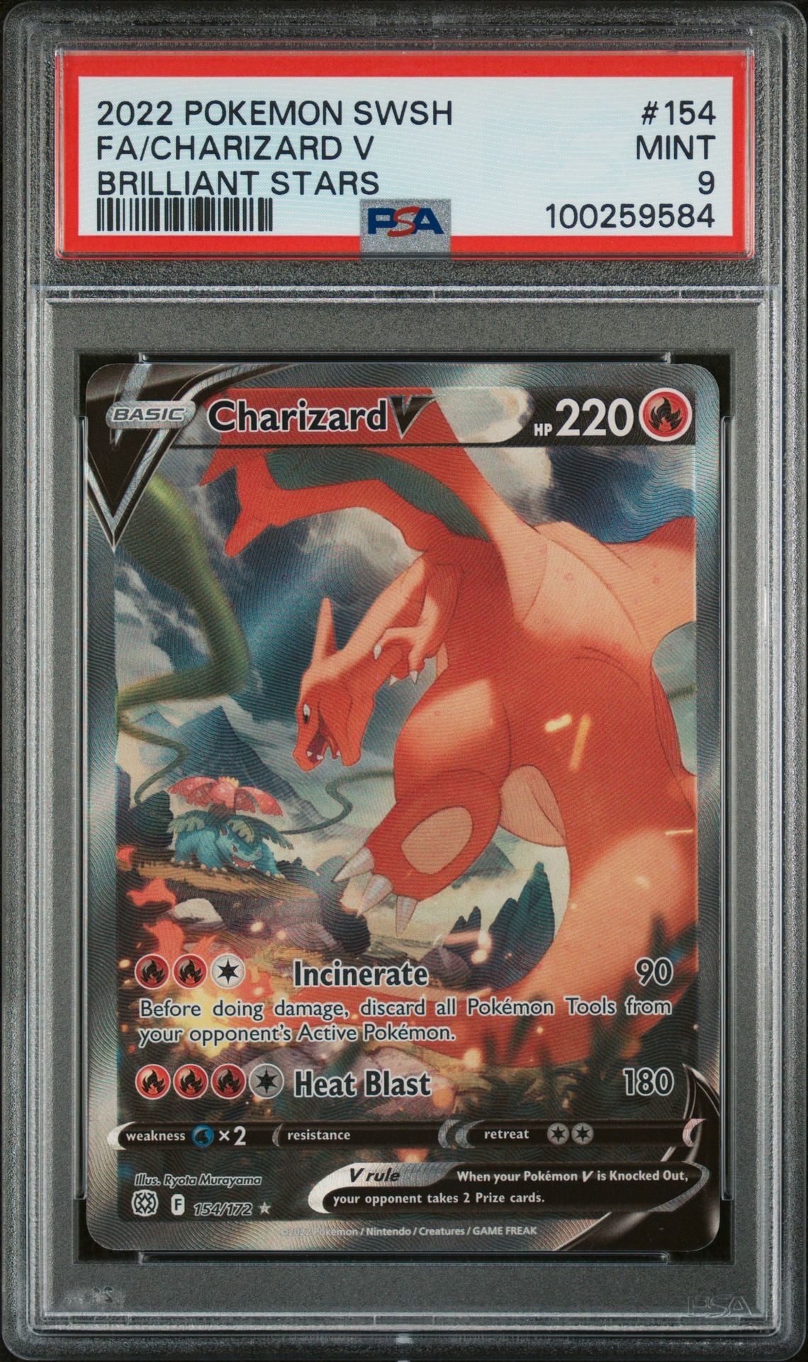 PSA MINT 9 - 2022 POKEMON SWORD & SHIELD BRILLIANT STARS FA/CHARIZARD V #154