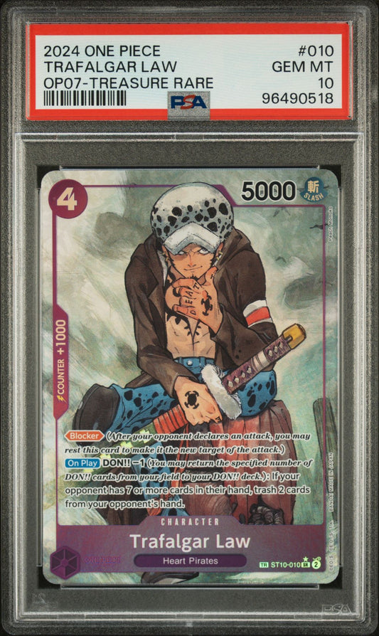 PSA 10 - 2024 ONE PIECE 500 YEARS IN THE FUTURE 010 TRAFALGAR LAW TREASURE RARE