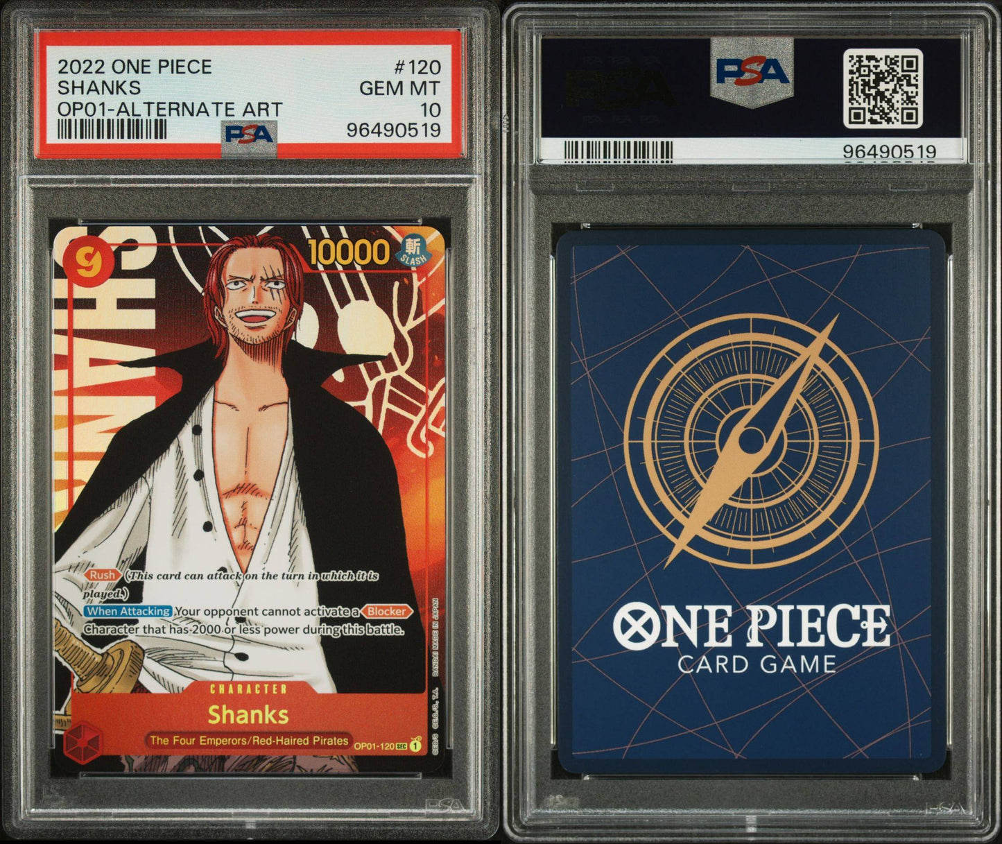 PSA 10 - 2022 ONE PIECE ROMANCE DAWN 120 SHANKS ALTERNATE ART