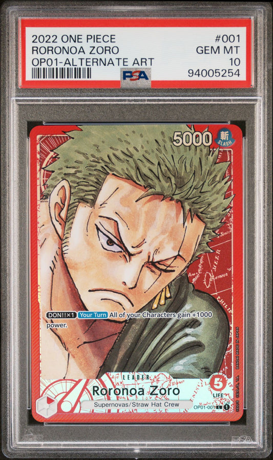 PSA 10 - OP01-001 Roronoa Zoro Alternate Art. Gem Mint