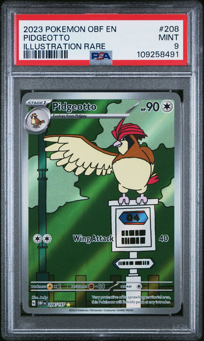 Open Obf File PSA MINT 9 - 2023 POKEMON OBF EN-OBSIDIAN FLAMES 208 PIDGEOTTO ILLUSTR ...