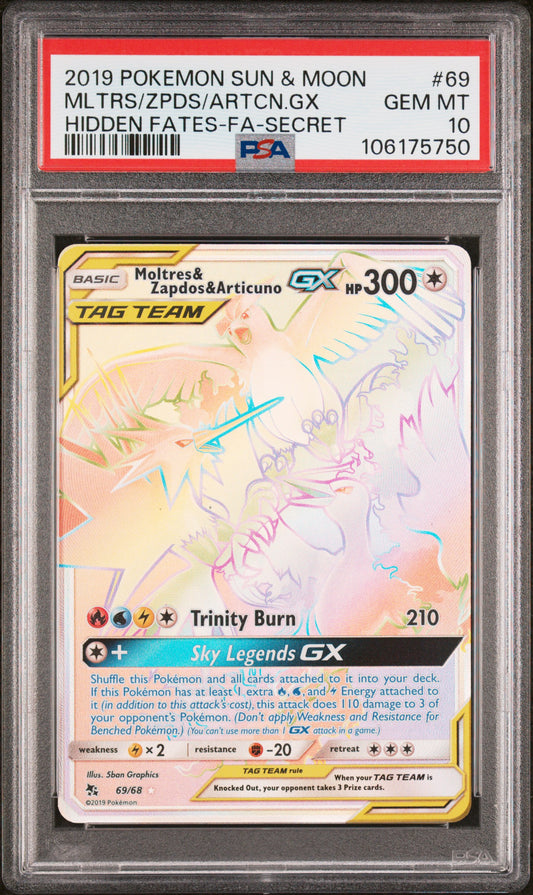PSA GEM MINT 10 - 2019 POKEMON SUN & MOON HIDDEN FATES #69 MLTRS/ZPDS/ARTCN.GX HIDDEN FATES-FA-SECRET