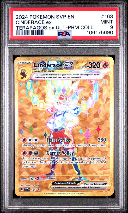 PSA MINT 9 - 2024 POKEMON SVP EN-SV BLACK STAR PROMO #163 CINDERACE ex TERAPAGOS ex ULT-PRM COLL.