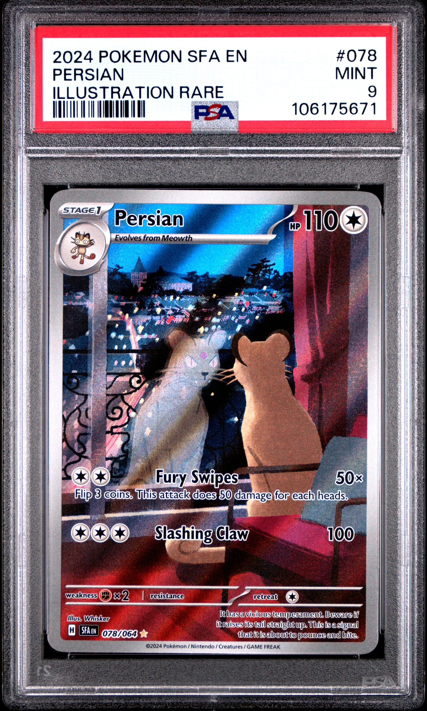 PSA MINT 9 - 2024 POKEMON SFA EN-SHROUDED FABLE 078 PERSIAN ILLUSTRATION RARE