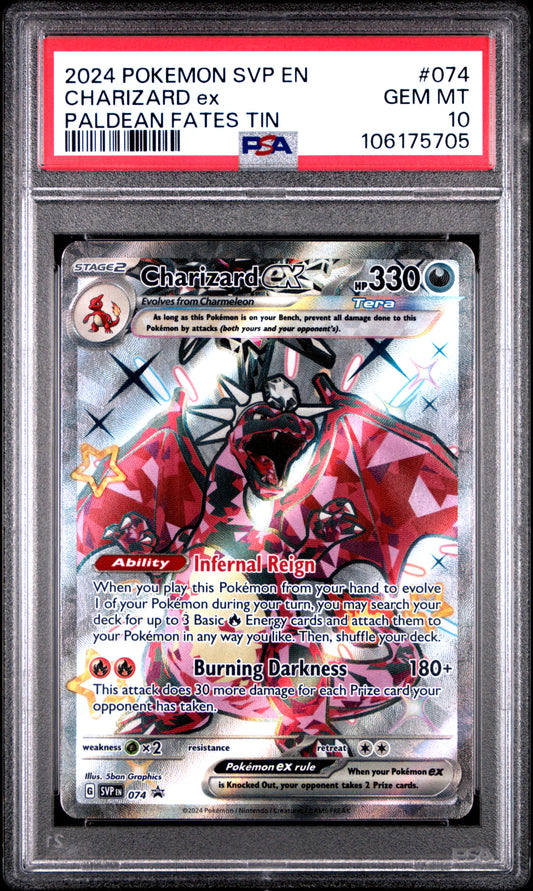 PSA GEM MT 10 - 2024 POKEMON SVP EN-SV BLACK STAR PROMO #074 CHARIZARD ex PALDEAN FATES TIN
