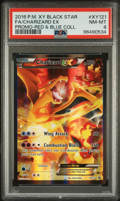 PSA 8 - 2016 POKEMON XY BLACK STAR PROMO XY121 FULL ART-CHARIZARD EX RED & BLUE COLLECTION (PRE-ORDER)