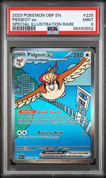 PSA 9 - 2023 POKEMON OBF EN-OBSIDIAN FLAMES 225 PIDGEOT EX SPECIAL ILLUSTRATION RARE (PRE-ORDER)