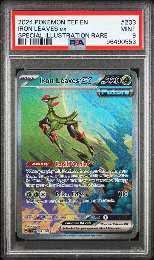 PSA 9 - 2024 POKEMON TEF EN-TEMPORAL FORCES 203 IRON LEAVES EX SPECIAL ILLUSTRATION RARE (PRE-ORDER)