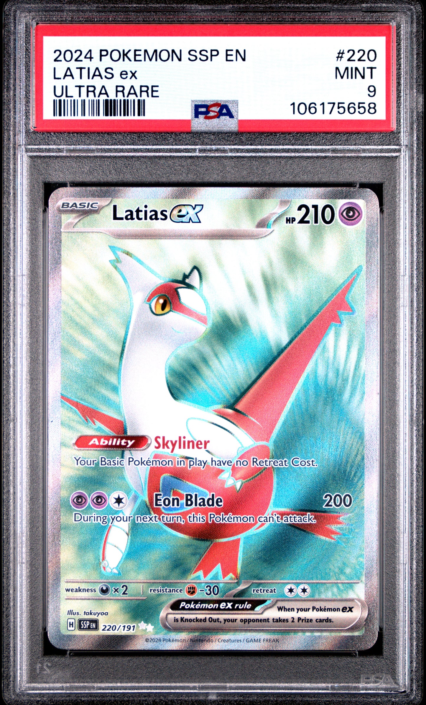 PSA MINT 9 - 2024 POKEMON SSP EN-SURGING SPARKS #220 LATIAS ex ULTRA RARE