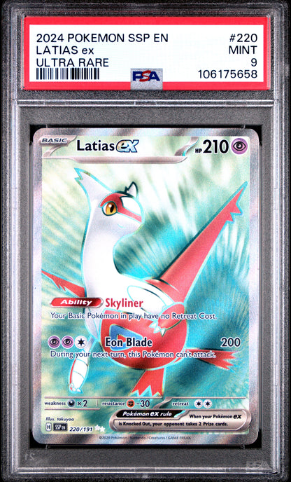PSA MINT 9 - 2024 POKEMON SSP EN-SURGING SPARKS #220 LATIAS ex ULTRA RARE