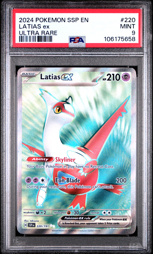 PSA MINT 9 - 2024 POKEMON SSP EN-SURGING SPARKS #220 LATIAS ex ULTRA RARE