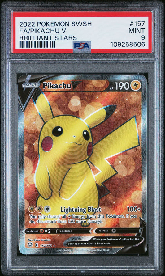 PSA MINT 9 - 2022 POKEMON SWORD & SHIELD BRILLIANT STARS 157 FULL ART/PIKACHU V