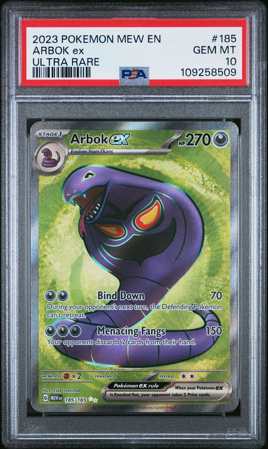 PSA GEM MINT 10 - 2023 POKEMON MEW EN-151 185 ARBOK EX ULTRA RARE