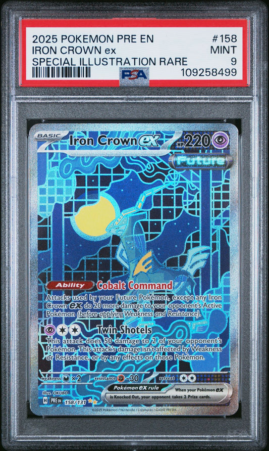 PSA MINT 9 - 2025 POKEMON PRE EN-PRISMATIC EVOLUTIONS 158 IRON CROWN EX SPECIAL ILLUSTRATION RARE