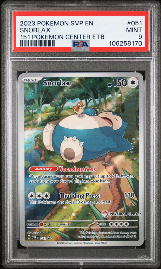 PSA MINT 9 - 2023 POKEMON SVP EN-SV BLACK STAR PROMO #051 SNORLAX 151 POKEMON CENTER ETB