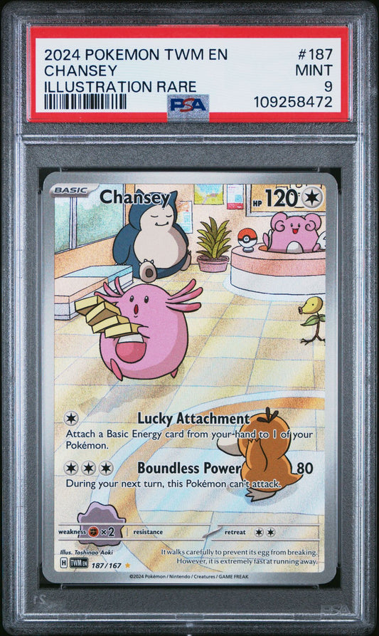 PSA MINT 9 - 2024 POKEMON TWM EN-TWILIGHT MASQUERADE 187 CHANSEY ILLUSTRATION RARE