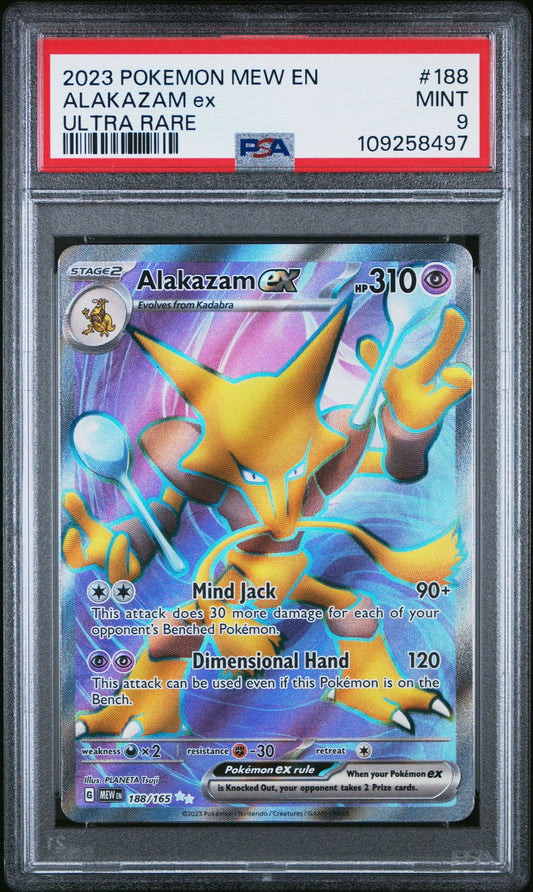 PSA MINT 9 - 2023 POKEMON MEW EN-151 188 ALAKAZAM EX ULTRA RARE