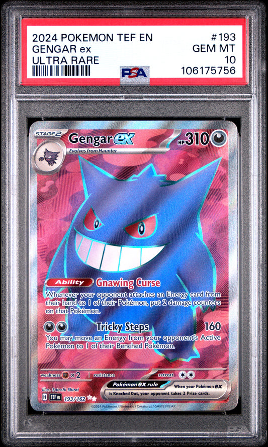 PSA GEM MINT 10 - 2024 POKEMON TEF EN-TEMPORAL FORCES #193 GENGAR ex ULTRA RARE