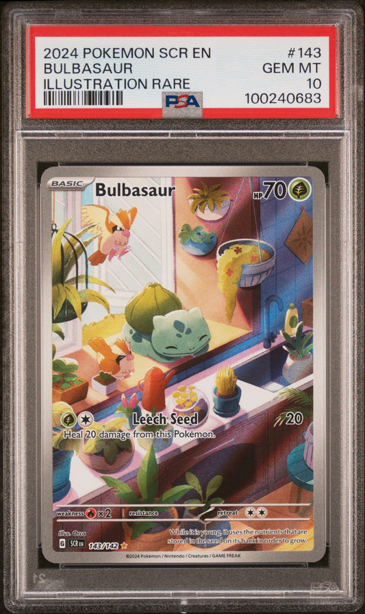 PSA GEM MINT 10 - 2024 POKEMON SCR EN-STELLAR CROWN #143 BULBASAUR ILLUSTRATION RARE