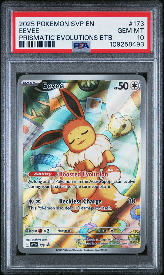 PSA GEM MINT 10 - 2025 POKEMON SVP EN-SV BLACK STAR PROMO 173 EEVEE PRISMATIC EVOLUTIONS ELITE TRAINER BOX