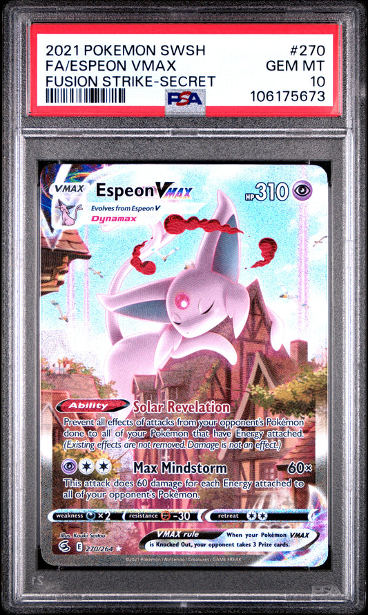 PSA GEM MINT 10 - 2021 POKEMON SWORD & SHIELD FUSION STRIKE #270 FA/ESPEON VMAX FUSION STRIKE-SECRET