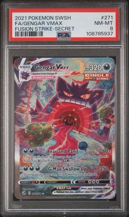 PSA NM MT 8 - 2021 POKEMON SWORD & SHIELD FUSION STRIKE #271 FA/GENGAR VMAX FUSION STRIKE-SECRET