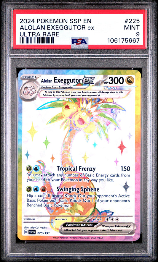 PSA MINT 9 - 2024 POKEMON SSP EN-SURGING SPARKS ULTRA RARE ALOLAN EXEGGUTOR ex #225
