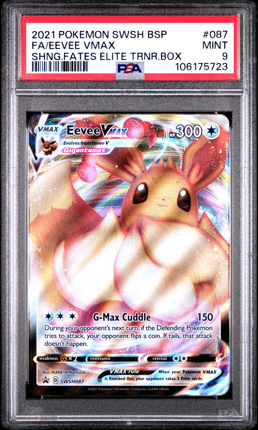 PSA MINT 9 - 2021 POKEMON SWSH BLACK STAR PROMO #087 FA/EEVEE VMAX SHNG.FATES ELITE TRNR.BOX