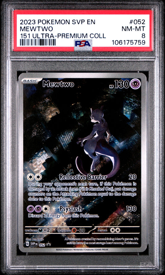 PSA NM MT 8 - 2023 POKEMON SVP EN-SV BLACK STAR PROMO #052 MEWTWO 151 ULTRA-PREMIUM COLL