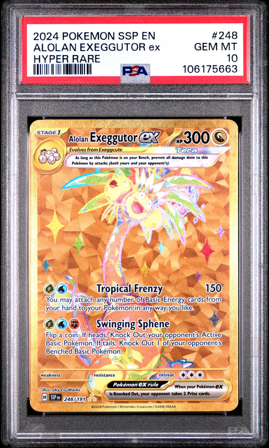 PSA GEM MINT 10 - 2024 POKEMON SSP EN-SURGING SPARKS #248 ALOLAN EXEGGUTOR EX HYPER RARE